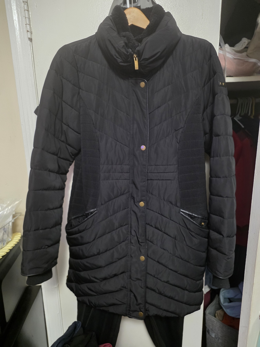 Donna Karan Black Quilted Long Puffer Coat